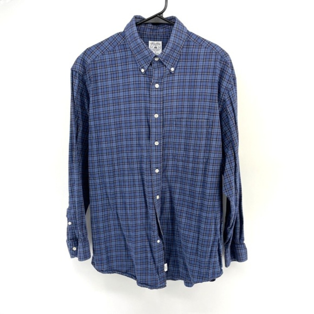 Brooks Brothers Sport Flannel Shirt‎ Mens Large Blue Plaid Long Sleeve Cotton
